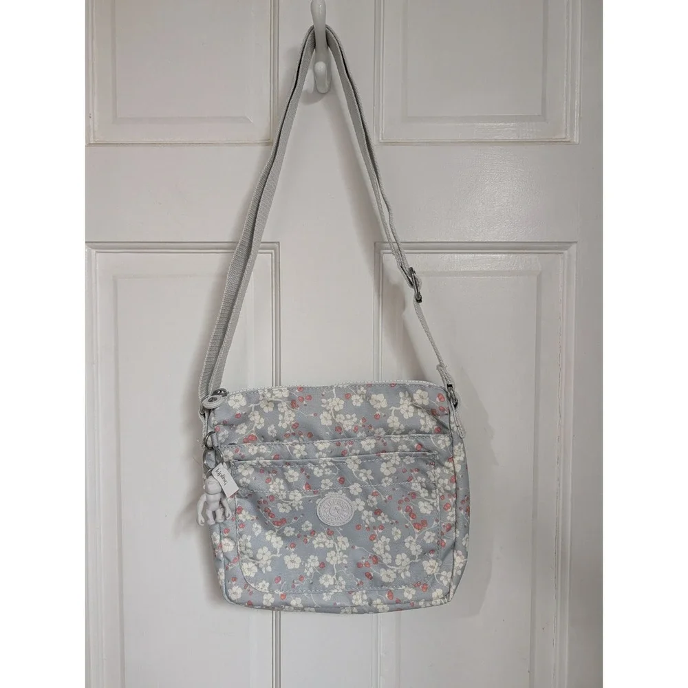 Kipling Sabian Mini Crossbody Bag Floral Camo  Gray Gorilla Charm Keychain